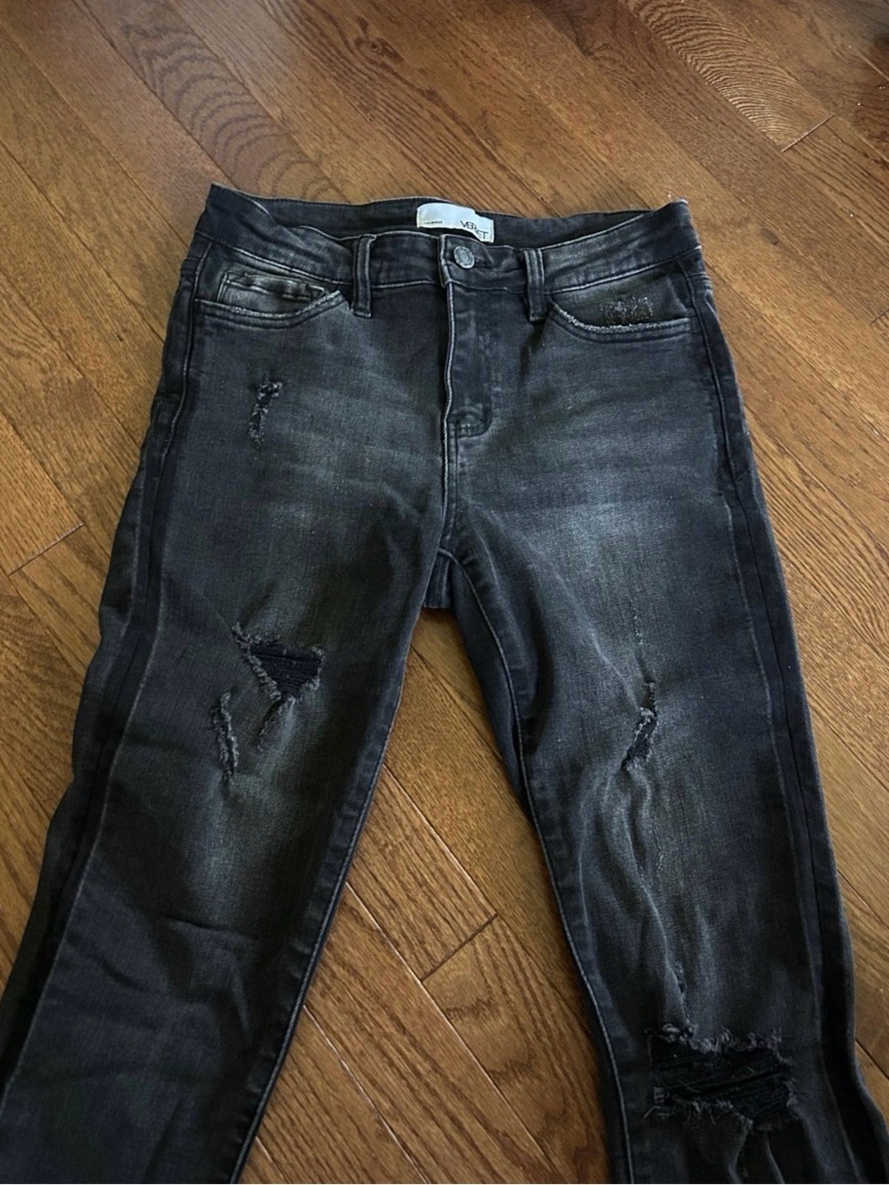 Women's Black Straight-Leg Distressed Jeans